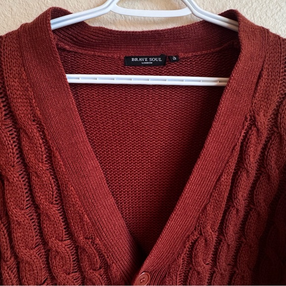 Brave Soul London Brick Orange Cable Knit Cardigan Sweater Sz: Small Cozycore - Picture 5 of 9